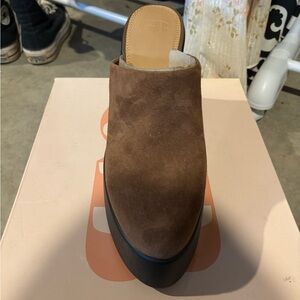 Brown Suede Mule with Black Sole